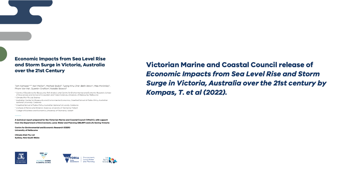 Victorian Marine and Coastal Council release of Economic Impacts from Sea Level Rise and Storm Surge in Victoria, Australia over the 21st century by Kompas, T. et al (2022).